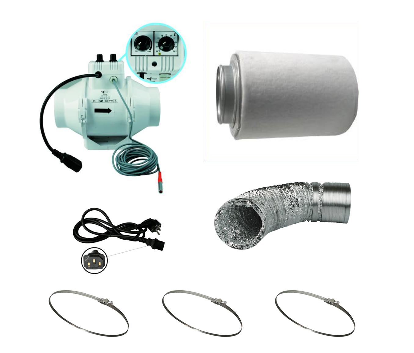 Abluft Komplett Set Eco Ventilution Temperaturgesteuert 100mm